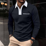 Men's Color Block Pocket Long Sleeve POLO Shirt