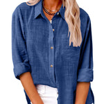 Women's Slit Cotton and Linen Long-sleeved Shirt