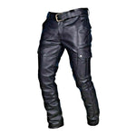 Men's Vintage Multi-Pocket Slim Fit Faux Leather Pants (Belt Excluded)