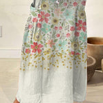 Women's Flowers Gradient Background Casual Print Linen Elastic waistband Pocket Skirt