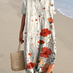 Watercolor Poppy Floral Art Pattern Printed Women's Flowy Dress