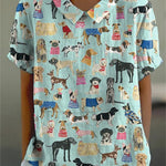 Lovely Puppy Dogs Pattern Printed Women's Casual Cotton And Linen Shirt