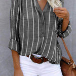 Women‘s Long Sleeve Blouse Ladies Fashion V-Neck Stripe Shirt