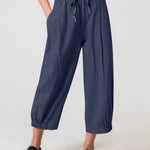 Women's Slacks with Cotton and Linen Drawstring Pockets