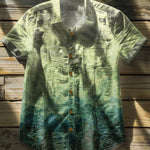Gradient Background Vintage Print Casual 100% Cotton Shirt