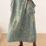 Women's Vintage Floral Art Print Casual Linen Pocket Skirt