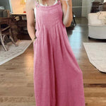 Women's Solid Color Loose Elegant Casual Cotton Linen Suspender Jumpsuit