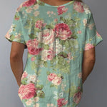 Women's Retro Floral Art Print Casual Cotton And Linen Shirt