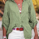 Women's Solid Color Cotton And Linen Loose Fit Shirt