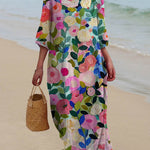 Colorful Spring Floral Garden Printed Women's Pocket Cotton Dress