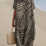 Women's Geometric Hand Drawn Circle Line Pattern Print Flowy Dress