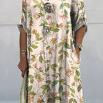 Vintage Style Summer Floral And Bough Pattern Printed Women's Pocket Cotton Dress