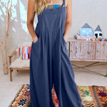 Women's Solid Color Loose Elegant Casual Cotton Linen Suspender Jumpsuit