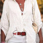 Women's Solid Color Cotton And Linen Loose Fit Shirt