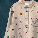 Women's Cute Art Print Casual Cotton And Linen Shirt