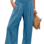 Women's Cotton and Linen Elasticated Waist-waisted Wide-leg Pants