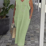 Women's Cotton And Linen Dress With Strappy Back And Flying Sleeves