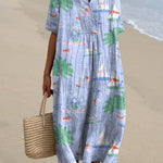 Summer Vacation And Puppy Dog Pattern Printed Women's Flowy Dress