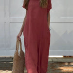 Women's Turndown Collar Linen Pocket Dress