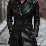 Vintage Lapel Button Faux Leather Jacket