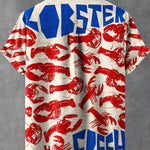 Vintage Lobster Art Print Casual 100% Cotton Shirt
