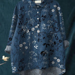 Women's Vintage Flower Print Casual Cotton And Linen Shirt