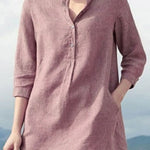 Women's Solid Color Loose Elegant Casual Cotton And Linen Shirt