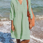 Women's Solid Color Loose Elegant Casual V-neck Pocket Cotton And Linen Dress