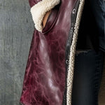 Women's Vintage Burgundy Lambskin Faux Leather Coat