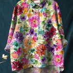 Lovely Watercolor Summer Floral Printed Women's Casual Cotton And Linen Shirt