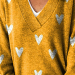 Lovely Hearts Repeat Pattern Printed Knit V-Neck Pullover Sweater