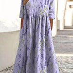Women's Lovely Lavender Art Print Pocket Cotton Dress