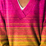 Colorful Ombre Art Printed Knit V-Neck Pullover Sweater