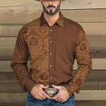 Men's Western Denim Print Lapel Long Sleeve Shirt