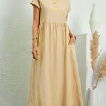 Women's Solid Color Cotton Linen Round Neck A-Line Dress