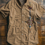 Simple Ethnic Pattern Patterns Vintage Art Print Casual 100% Cotton Shirt