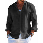 Men's Cotton and Linen Casual Solid Color Lapel Shirt