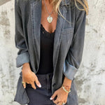 Women's Solid Color Loose Long Sleeve Denim Jacket