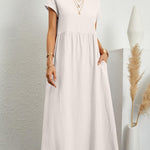 Women's Solid Color Cotton Linen Round Neck A-Line Dress