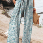 Batik Style Spring Woodland Pattern Printed Women's Cotton And Linen Casual Pants