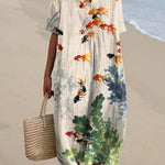 Women's Watercolor Fish Art Print Flowy Dress