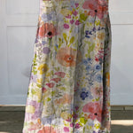 Women's Lovely Watercolor Floral Art Print Casual Linen Pocket Skirt