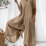 Women's Cotton And Linen Solid Color Short Sleeve Jumpsuit