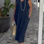 Women's Cotton And Linen Dress With Strappy Back And Flying Sleeves