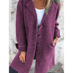 Women's Solid Color Lapel Cardigan with Pockets Single Breasted Mid-Length Jacket