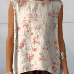 Women's Retro Floral Art Print Casual Cotton And Linen Tank Top