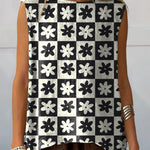 Lovely Floral And Check Pattern Printed Women's Casual Cotton And Linen Tank Top