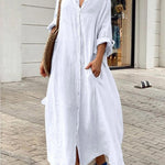 Casual Cotton and Linen Shirt Dress