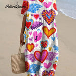 Heart Art Printed Women's Casual Cotton And Linen Shirt