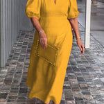 Women's Solid Color Loose Elegant Casual Puff Sleeves Dress